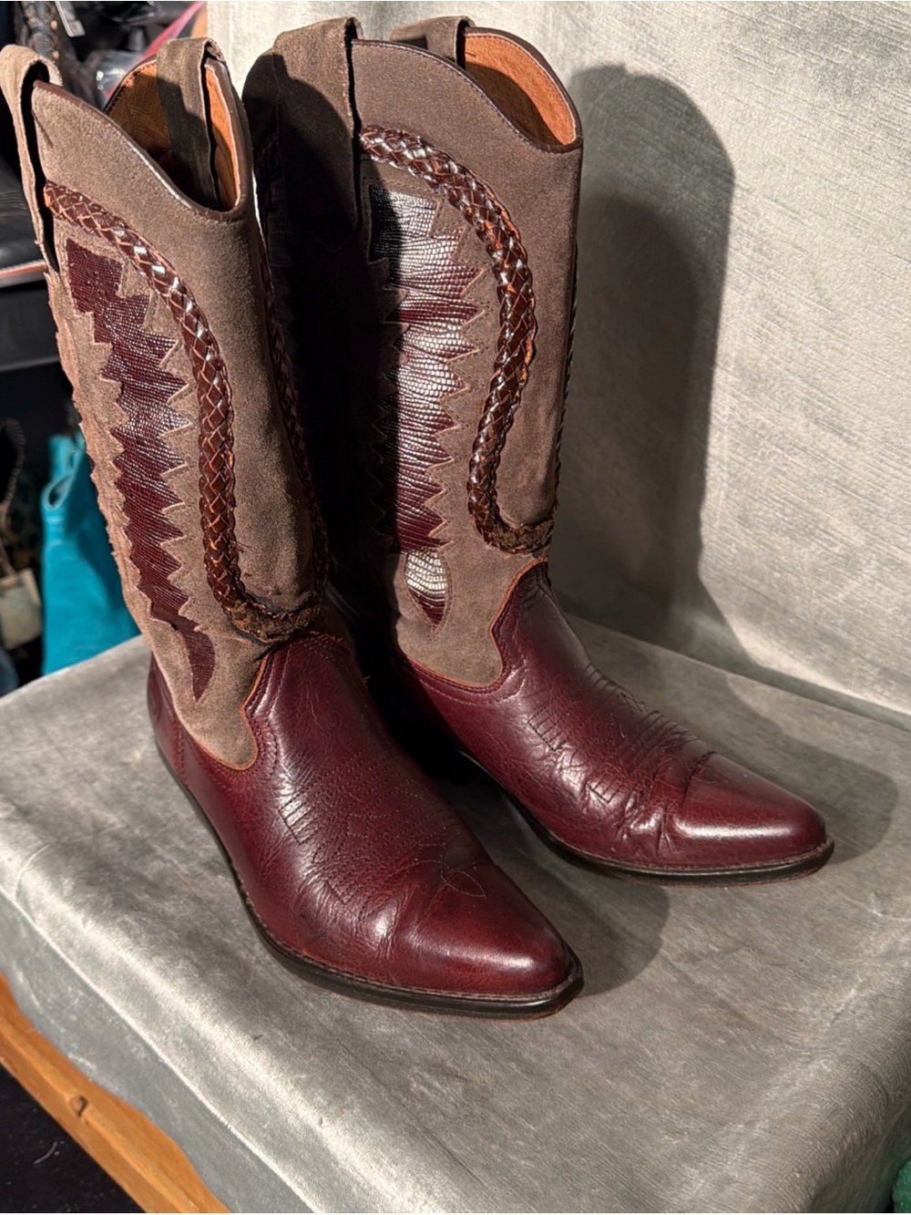 VTG Andre Assous Women’s Brown Leather w/inlay Western Cowboy Size 6B